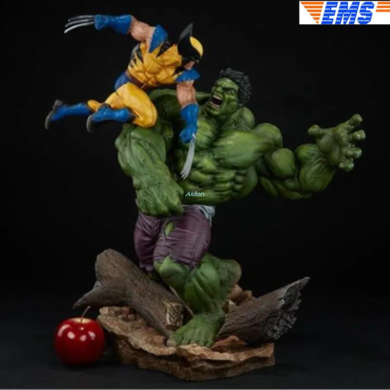 

23" SS 200216 Statue Superhero Bust Hulk VS Wolverine Full-Length Portrait The Avengers Resin Action Model Toy BOX 58CM Z2567