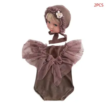 

2 Pcs/set Newborn Baby Photo Props Outfits Wraps Hat Clothes Set Infants Full Moon Photography Accessories