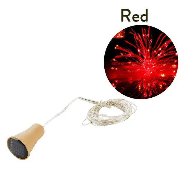 10LED 15LED 20LED Solar LED Cork Wine Bottle Stopper Copper Garland Wire Fairy String Light 1M/1.5M/2M Outdoor Party Decoration Red