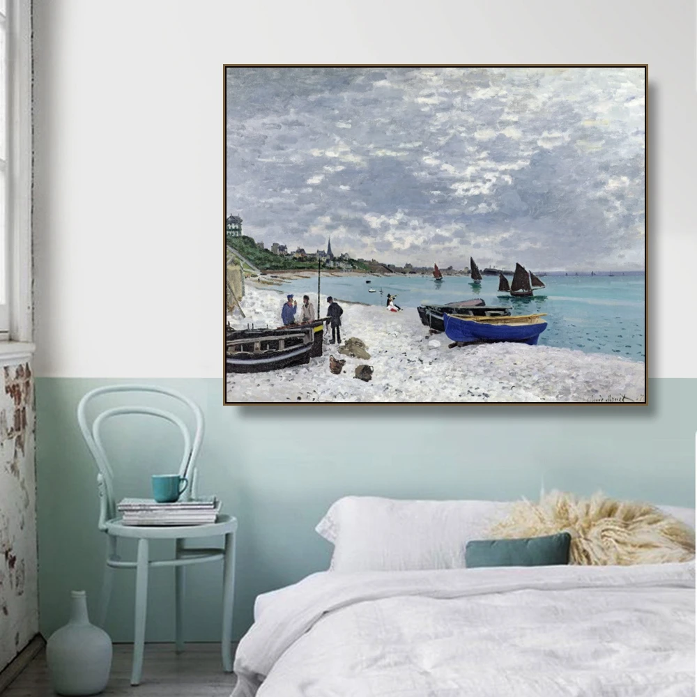 

The Beach at Sainte by Monet Wall Pictures Posters Print Canvas Painting Calligraphy Decor Picture for Living Room Home Decor