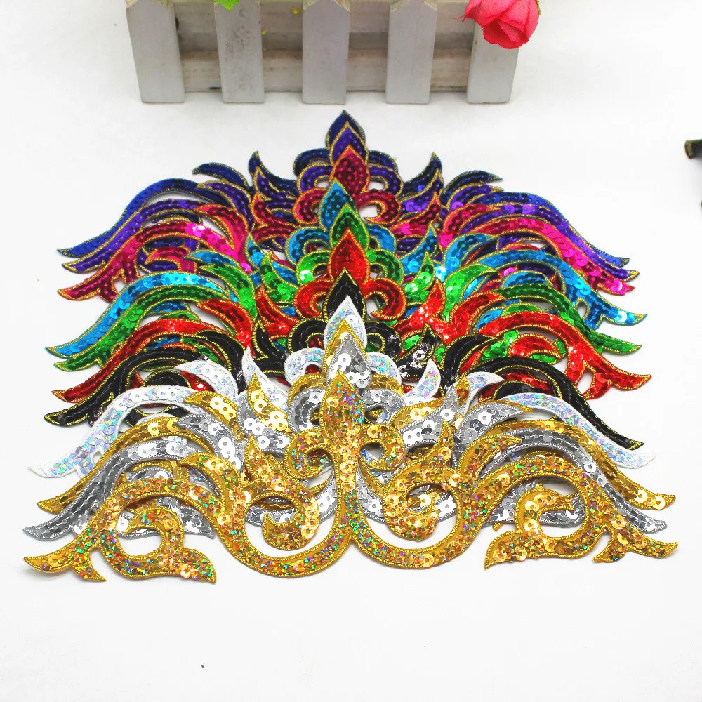 Iron On Sequined Patches Royal Crown Embroidered Patches Hair Accessory Paillette Flower Diy Cosplay Trims 24*8cm lace accessories clothing accessories sewing patches lace hair accessories