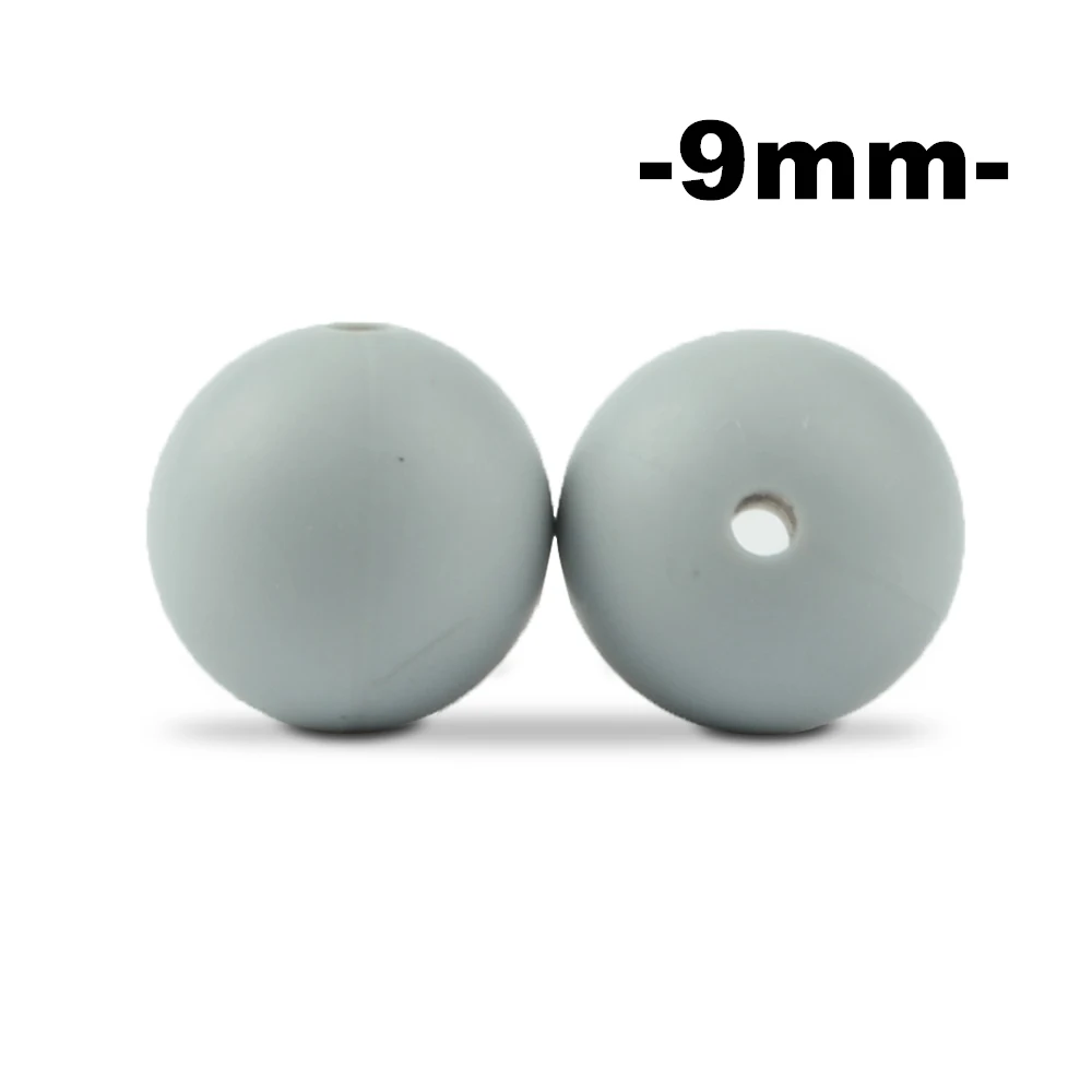light gray LOFCA, 9 мм, 100 шт., силиконовые бусины для прорезывания зубов, Прорезыватель для зубов, ожерелье для кормления ребенка, соска, клипса для ухода за полостью рта, не содержит бисфенола, пищевой, цветной - Цвет: light gray