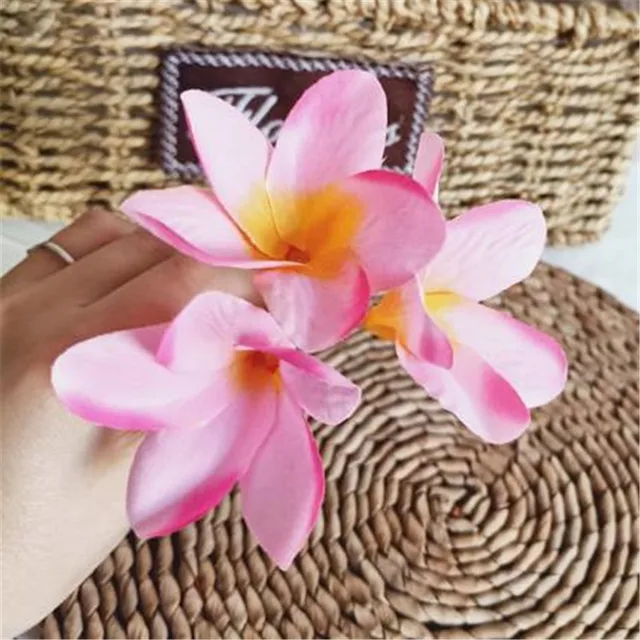 40pcs Artificial Frangipani Flower 3 Heads/Piece Silk Plumeria Rubra Flower Heads for Wedding Party Floral Decoration Pink