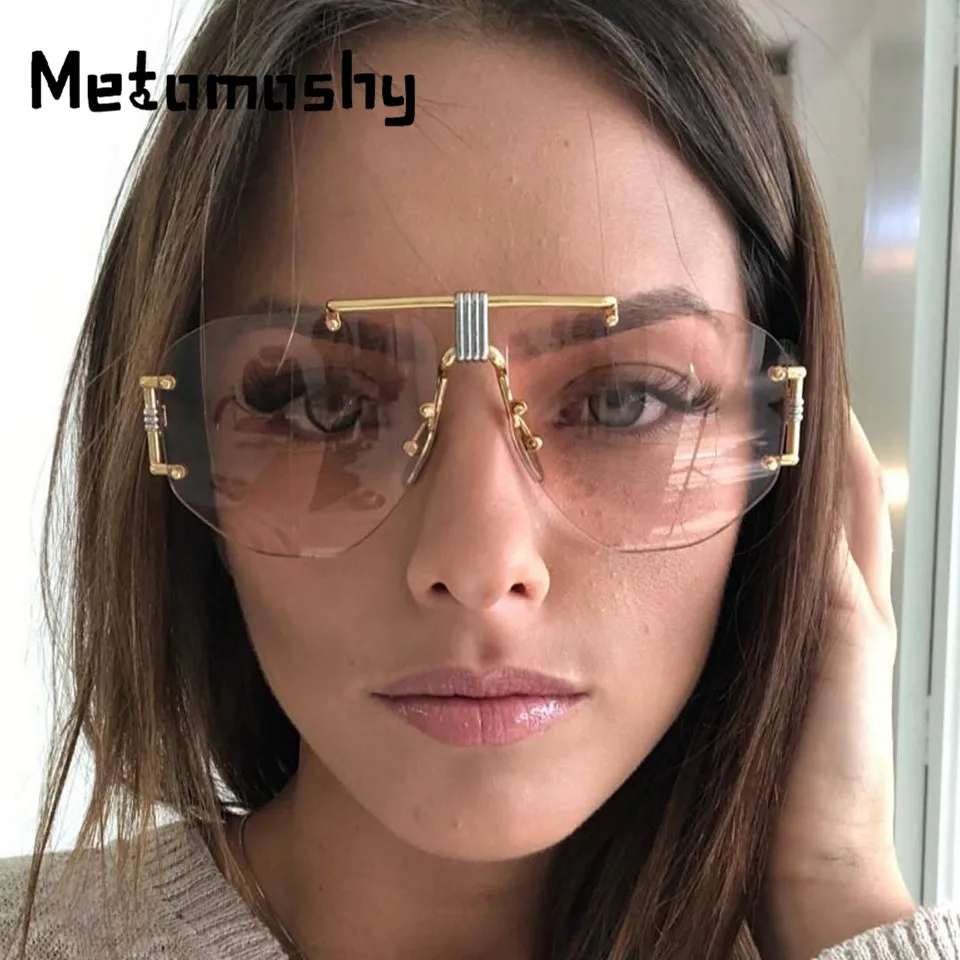 Очки солнцезащитные Metomoshy женские большие UV400 без оправы в металлической оправе с