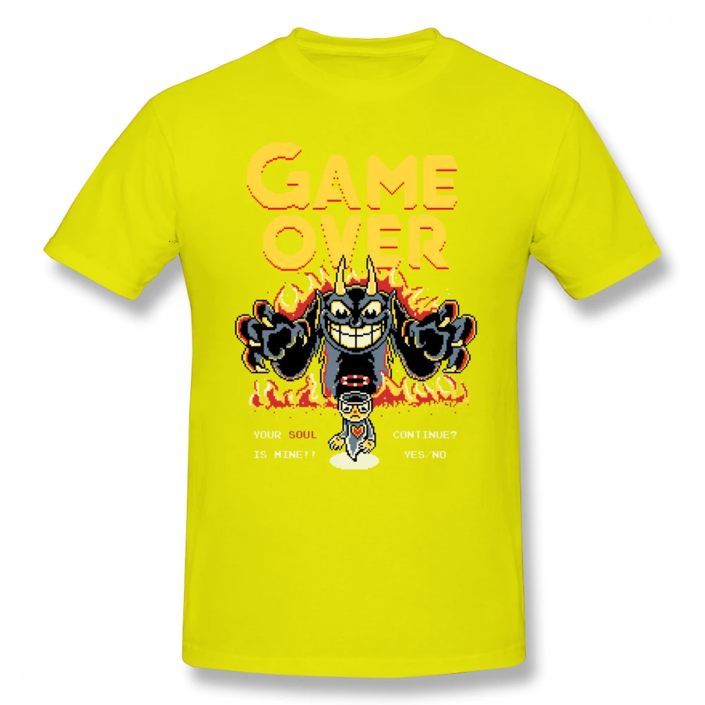 Yellow One yona Cuphead футболка с надписью «Your Soul Is Mine», Пляжная футболка 6xl, футболка с забавным принтом, 100 хлопок, Мужская футболка с коротким рукавом - Цвет: Yellow