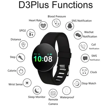 

D3 Plus Smart Bracelet Heart Rate Monitor Smart Band Blood Pressure Blood Oxygen Monitor GPS Tracker fitness band