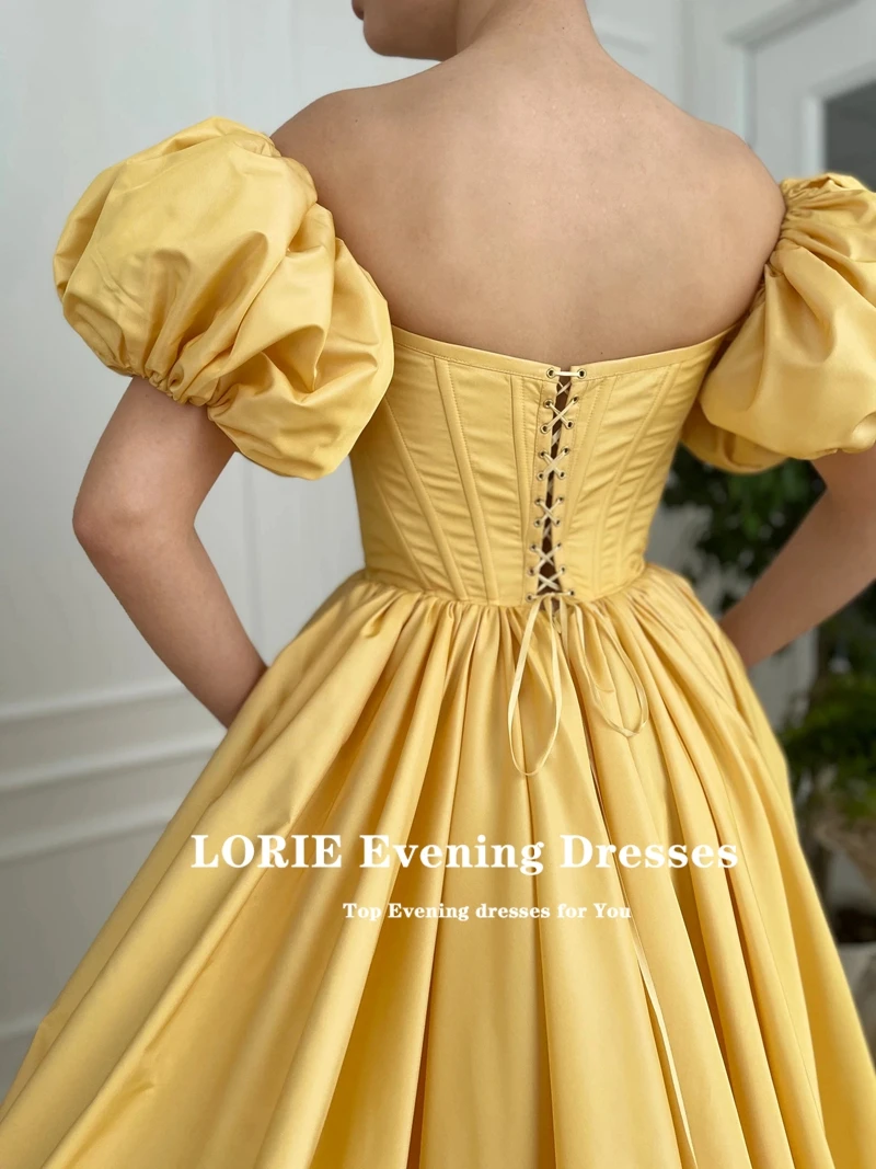 LORIE Long Taffeta A-line Prom Dress With A Leg Slit Robes De Soirée Formal Vestidos De Fiesta Puffy Short Sleeves Corset Back