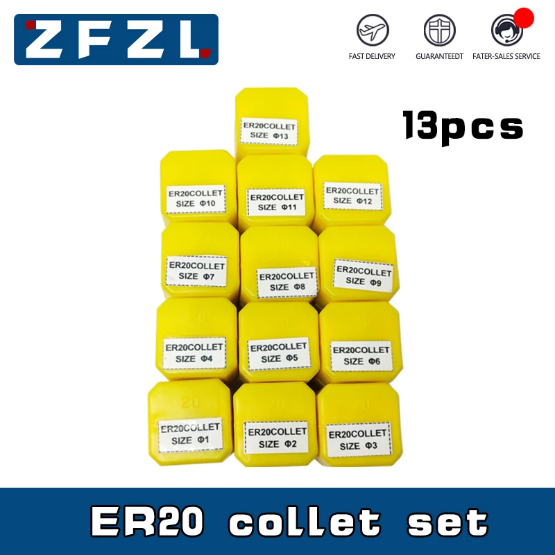 13PCS ER20 Collet Chuck 1-13mm High PrecisionSpindle ER20 Collet Set CNC Milling Machine Machining Center spring collet spring collet chuck