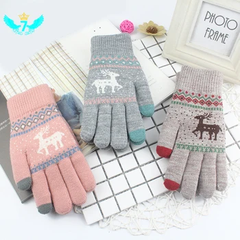 

Christmas Deer Women's Cashmere Knitted Winter Gloves Women Autumn Winter Warm Thick Gloves Touch Screen Gloves TOA