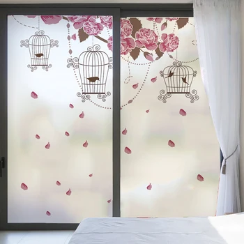 

Custom flower matte adhesive-free stickers static bedroom bathroom glass stickers sliding door light opaque anti-peep film