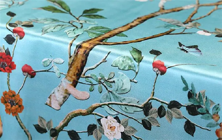 Шелк стрейч атласной ткани с цветком для женское платье в голубой цвет