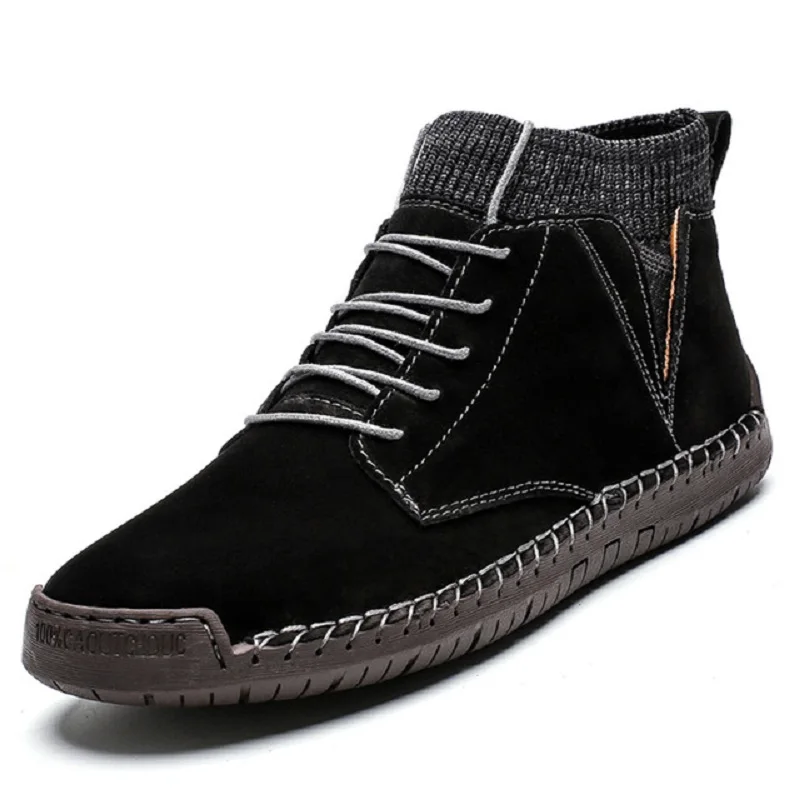 

My-Love Winter Men Thick Plush Warm Snow Boots Men's Suede Handmade socks Ankle Boots Outdoor Men's Plus Fleece Shoes