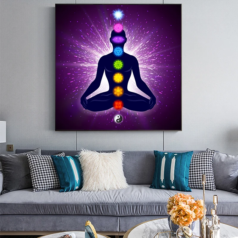 Indian Buddha Meditation 7 Chakra Yoga Sports Wall Art Canvas Painting Art Posters Prints for Living Room Bedroom Unframed (3)