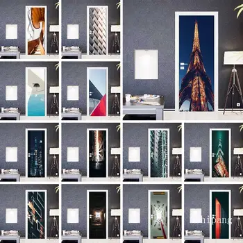 

Space Geometry Abstract Style Door Sticker Self Adhesive Waterproof Removable Wallpaper Vinyl Wall Decal Posters Home Door Decor