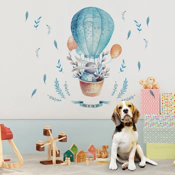 

Cartoon Animal Rabbit Hot Air Balloon Kids Wall Sticker Stickers Baby Room Decoration Vinyl Wallpaper Lovely Mural Nordic Style