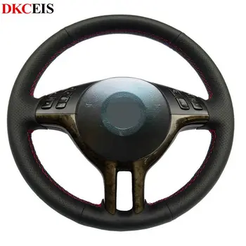 

DIY Hand-stitched Black Soft Artificial Leather Car Steering Wheel Cover for BMW E46 325i E53 E39 X5