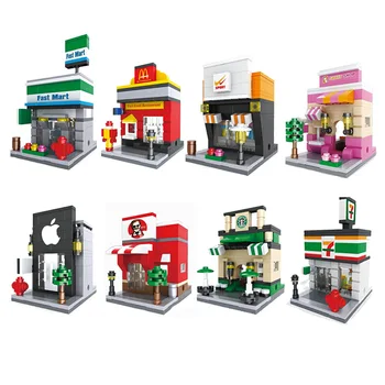 

Mini City Street Toy Shop Retail Store 3D Model Educational McDonald KFCE Cafe Apple Miniature compatible Building Block kid