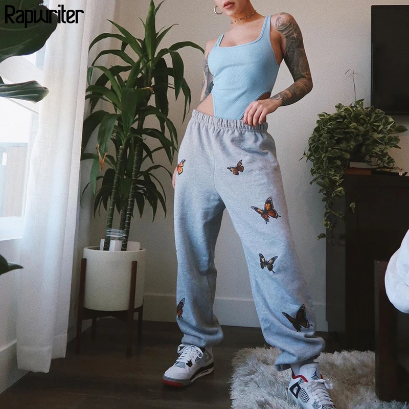 Rapwriter Casual Butterfly Print Sweatpants Summer 2020 Stretch High Waist Pants harajuku Joggers Women Loose Trousers Fashion Rapwriter Casual Butterfly Print Sweatpants Summer 2020 Stretch High Waist Pants harajuku Joggers Women Loose Trousers Fashion