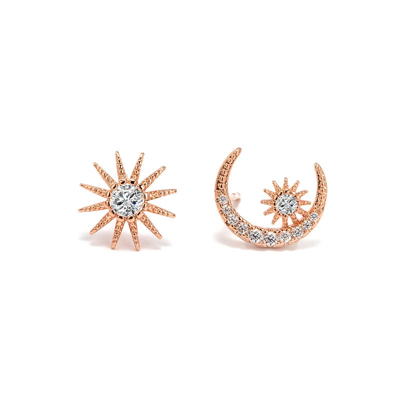 

Real 14k Gold Rose Earring Luxury Korean Star Moon Asymmetric Earrings Female Orecchini Topaz Gemstone Jewelry Garnet Earring