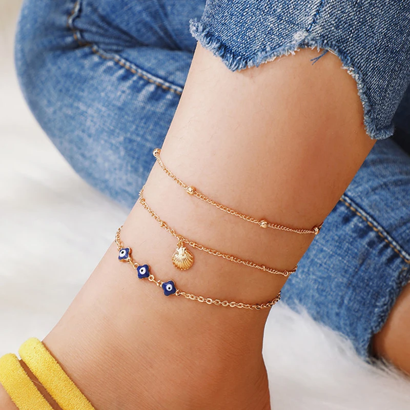 

Tocona 3pcs/sets Bohemian Gold Beach Shell Acallop Foot Chain Simple Eyes Barefoot Anklets for Women Summer Jewelry B31201