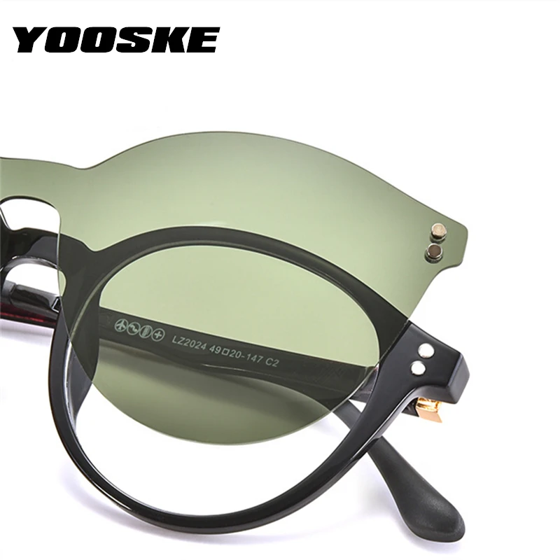 YOOSKE Мужские поляризационные солнцезащитные очки, женские очки с магнитным зажимом TR90, круглые оптические очки по рецепту