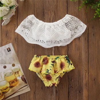 

Baby Girl Clothes Set Word Shoulder Tops Strapless Sleeveless Suit 2020 Summer New Fashion Casual Thin Shorts Two-piece Suit