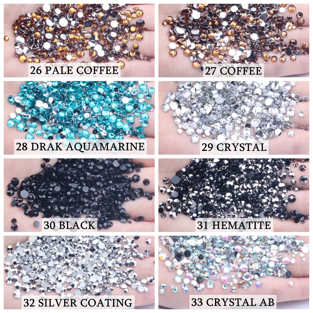 Crystal 500/1000pcs 2-6mm Resin Rhinestones Round Flatback Non Hot Fix Diamonds Appliques For Craft Fabric Wedding Dresses