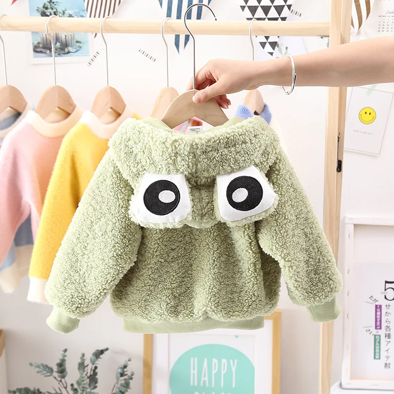 

Korean-style Girls Baby Lambs Wool Zip-up Jacket Spring And Autumn New Style CHILDREN'S Cartoon Frog Little Girl Warm Coat