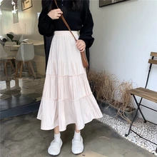 Faldas mujer moda однотонные плиссированные милые стильные осенние юбки до середины икры имперский Высокая талия Женская одежда Женская мода feminina