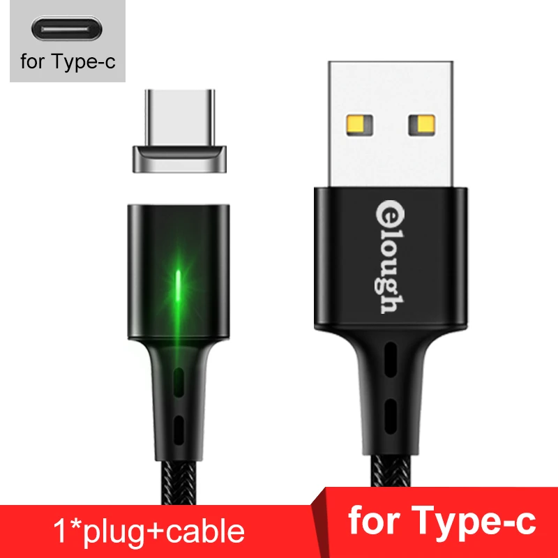 Elough 2 м Магнитный кабель usb type C кабель для iphone xr Micro usb кабель USB C шнур для зарядки телефона магнитное зарядное устройство для lightning Кабель Tipe c шнур для зарядки телефона - Цвет: black for type c