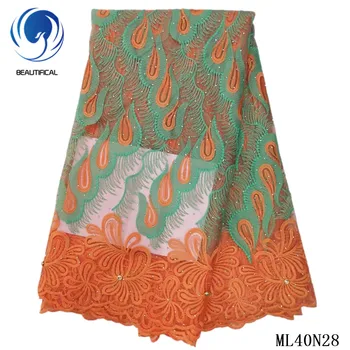 

BEAUTIFICAL Fabric Laces African Stones Tulle Dress Sewing Lace Material Cheaper French Stone Laces 5 yards New Arrival ML40N28