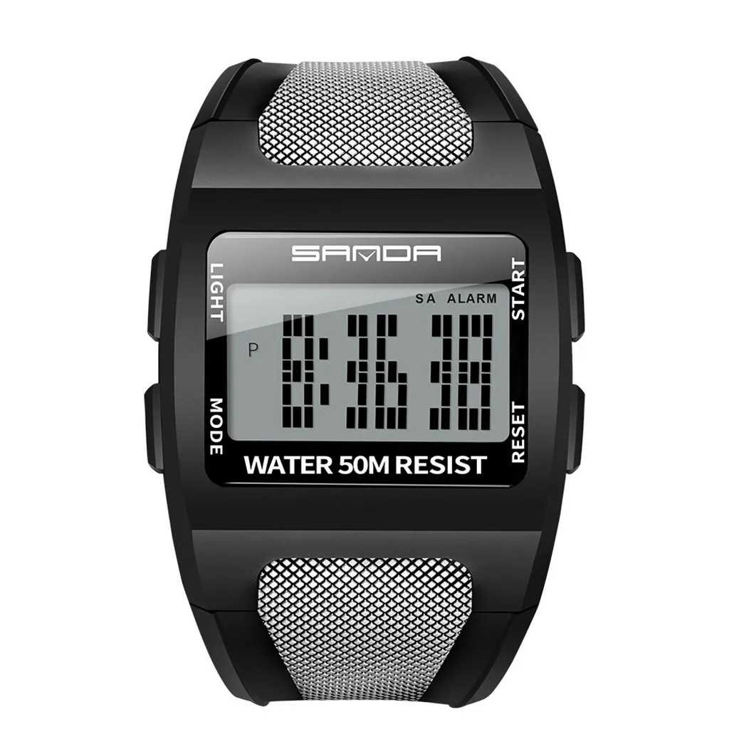 Мужские часы, светодиодный, крутые, модные, многофункциональные, с широким циферблатом, монохромные, цифровая электроника, для спорта на открытом воздухе, бизнес часы, часы reloj 02 - Цвет: as  photo