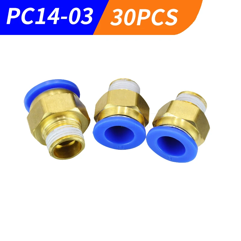 

30pcs HIGH QUALITY BSPT PC14-03,14mm to 3/8' Pneumatic Connectors Male Straight One-Touch Air Fittings