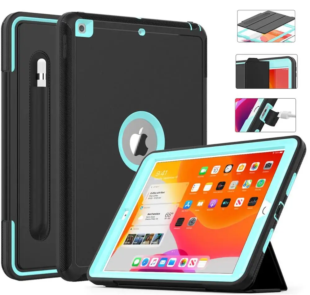 

DUNNO Heavy Duty 2019 2020 iPad 10.2 7th 8th Gen Case With Pencil Holder For iPad 9.7 2017/2018 5th 6th Generation Cover Air 2