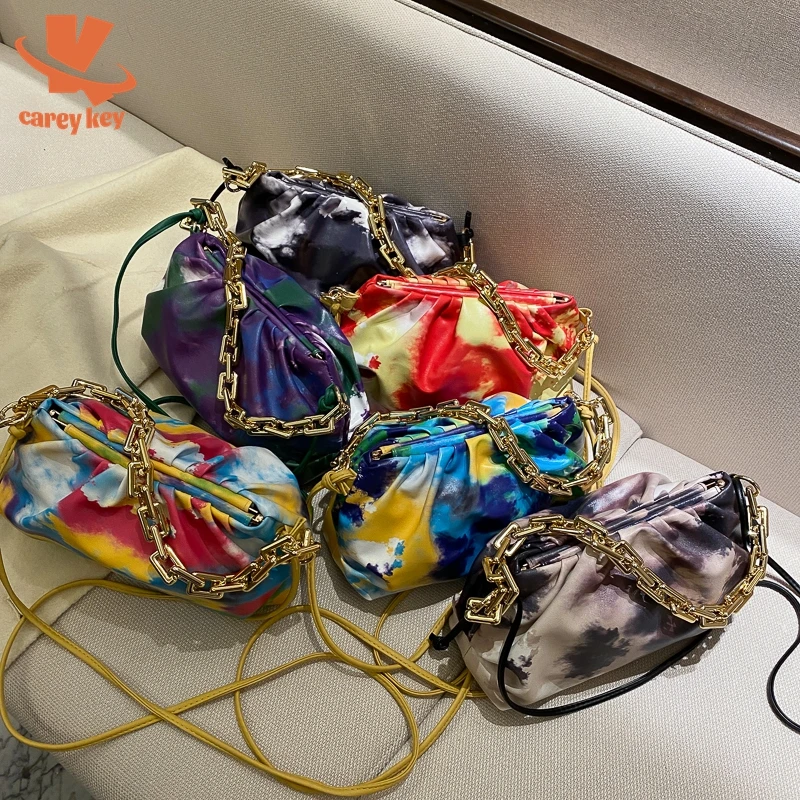 

CAREY KEY Pleated Tie dye Tote Bag 2021 Fashion Leather Women Designer Handbag Travel Shoulder Bags Armpit Crossbody Bag