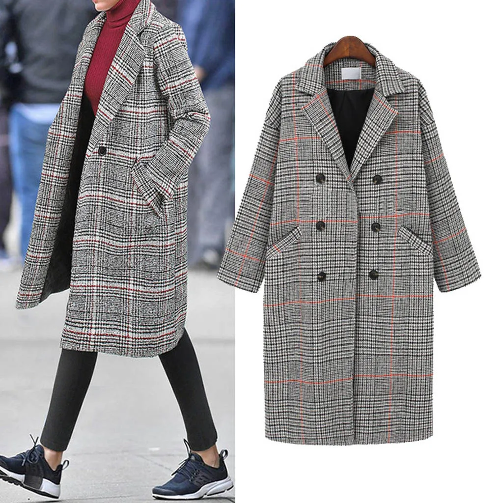 KLV размера плюс, зимнее женское пальто в клетку, теплое утолщенное шерстяное пальто, зимнее пальто, Прямая поставка, Dec.1