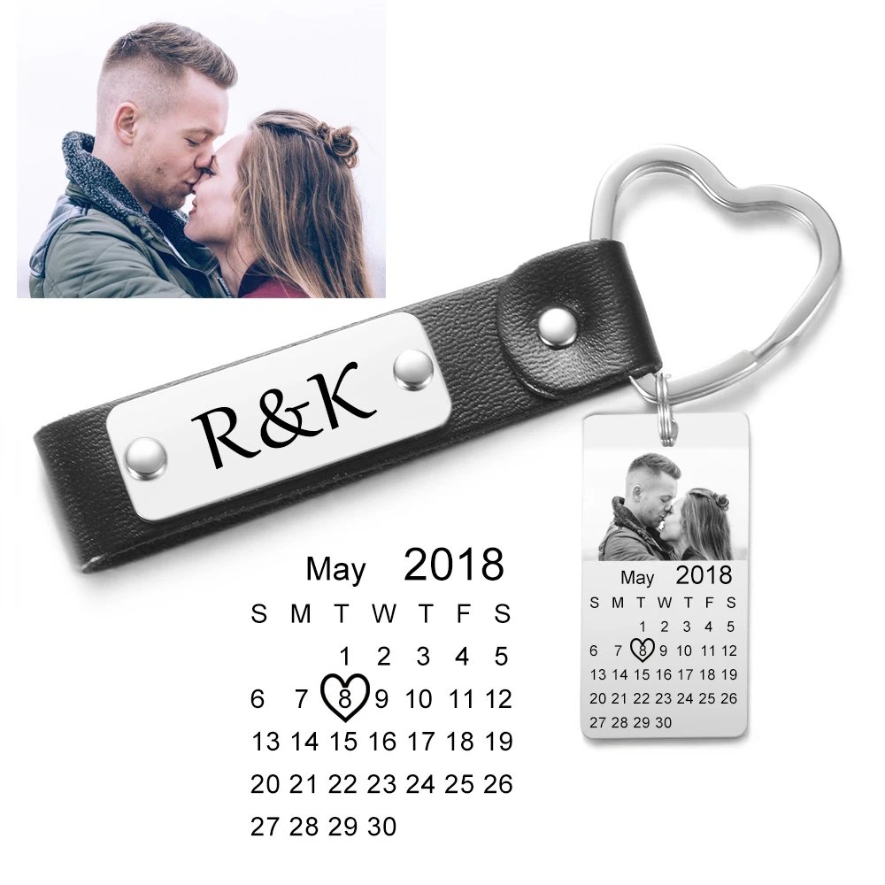 Personalizzato Foto Inciso Lettere Calendario Portachiavi Amore Cuore Portachiavi Data Regalo In Acciaio Inox Souvenir Portachiavi Sl-152