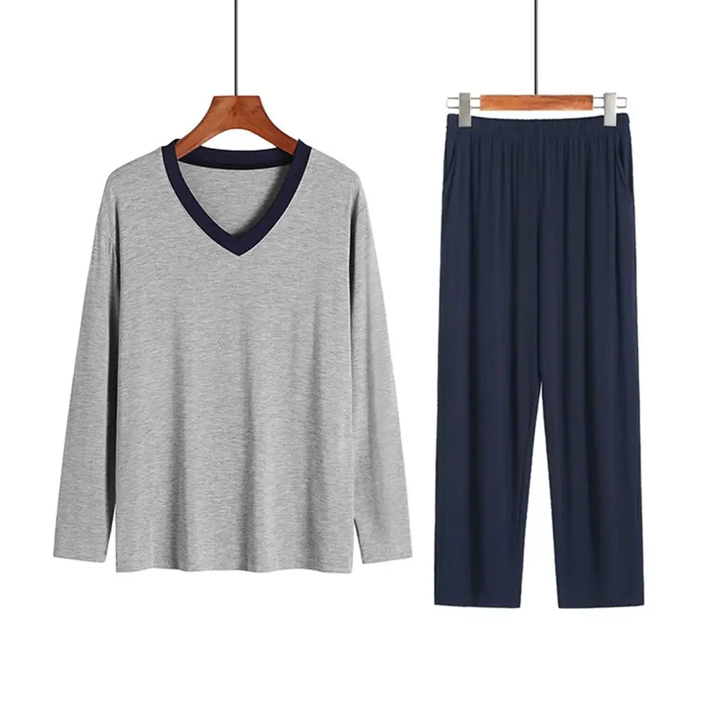 DANALA Пижамный комплект для мужчин зима осень мягкая теплая Модальная пижама с длинным рукавом v-образным вырезом повседневная мужская Пижама домашняя одежда для мужчин - Цвет: Pajamas-White1