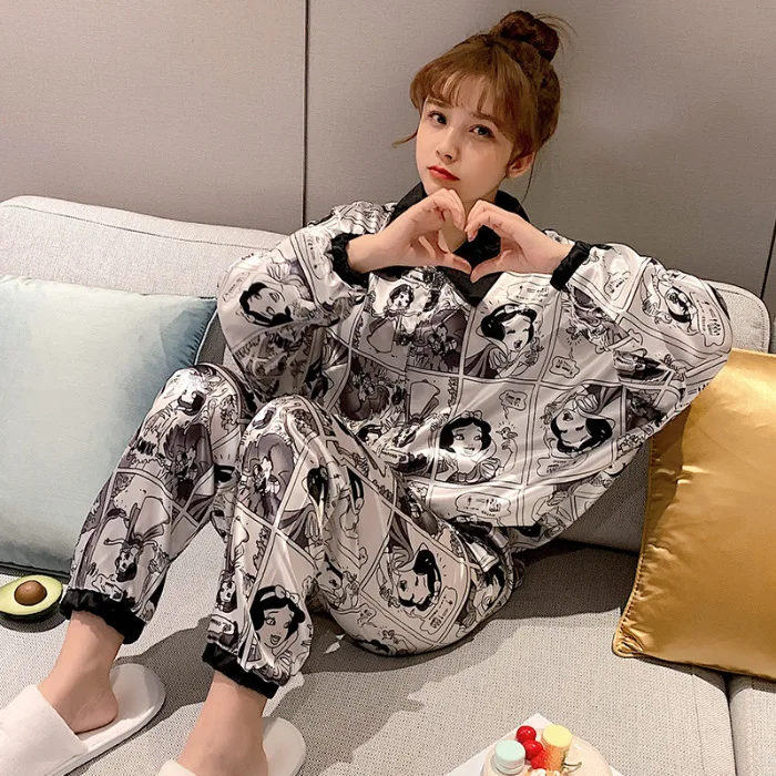

Popularity Hot Selling Imitated Silk Pajamas Women's Spring And Summer Sweet Students Two-Piece Set Viscose Home Wear