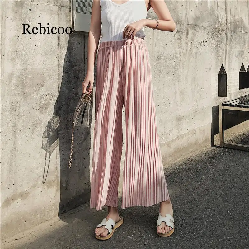 Cmyaya Pleated Chiffon Women Wide Leg Loose Floral Pants Trousers Suit And  Long Sleeve Vneck Shirt Tracksuit Two 2 Piece Set  Pant Sets  AliExpress