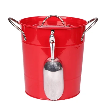 

1PC Ice Bucket with Ice Shovel Galvanized Plate Plastic Round Ice Barrel Bar Champagne Wine Beer Bucket for Bar KTV Family Party