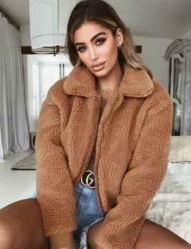 

Plus Size S-3XL Women Woolen Coat Winter 2019 Sexy Versatile Long-Sleeved Zipper Thickening Type Top For Women Fashion Coat