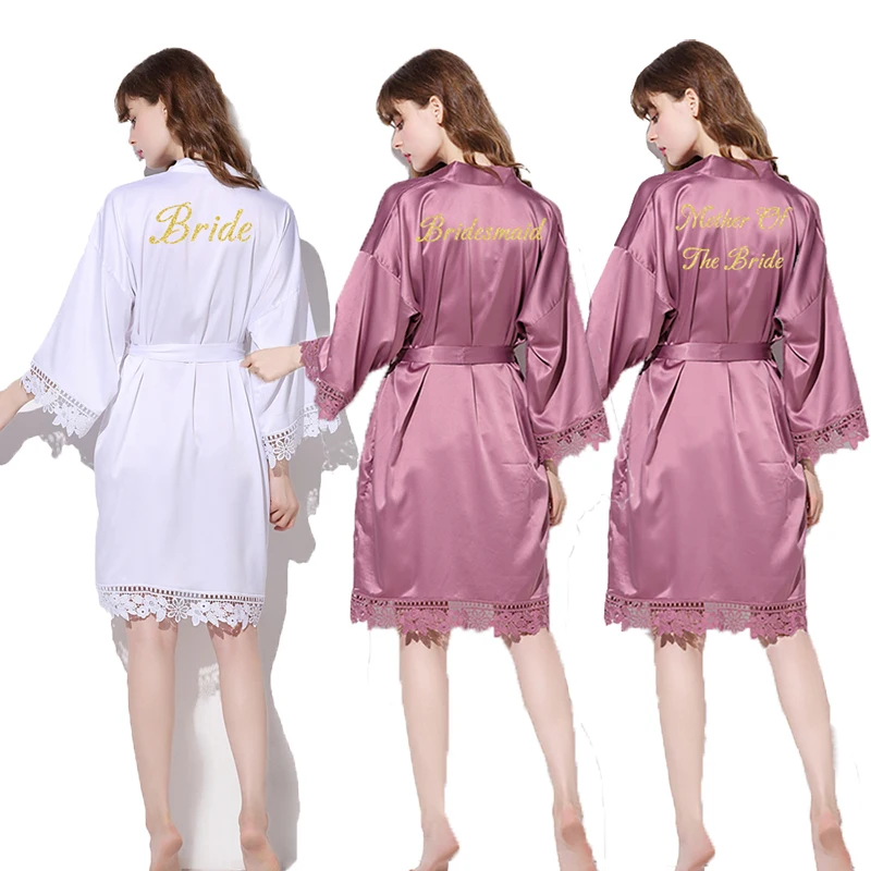 

YUXINBRIDAL 2019 New Bride Bridesmaid Robe Silky Matt Satin Lace Bridal Robes Wedding Gift Bathrobe kimono Sleepwear Mauve
