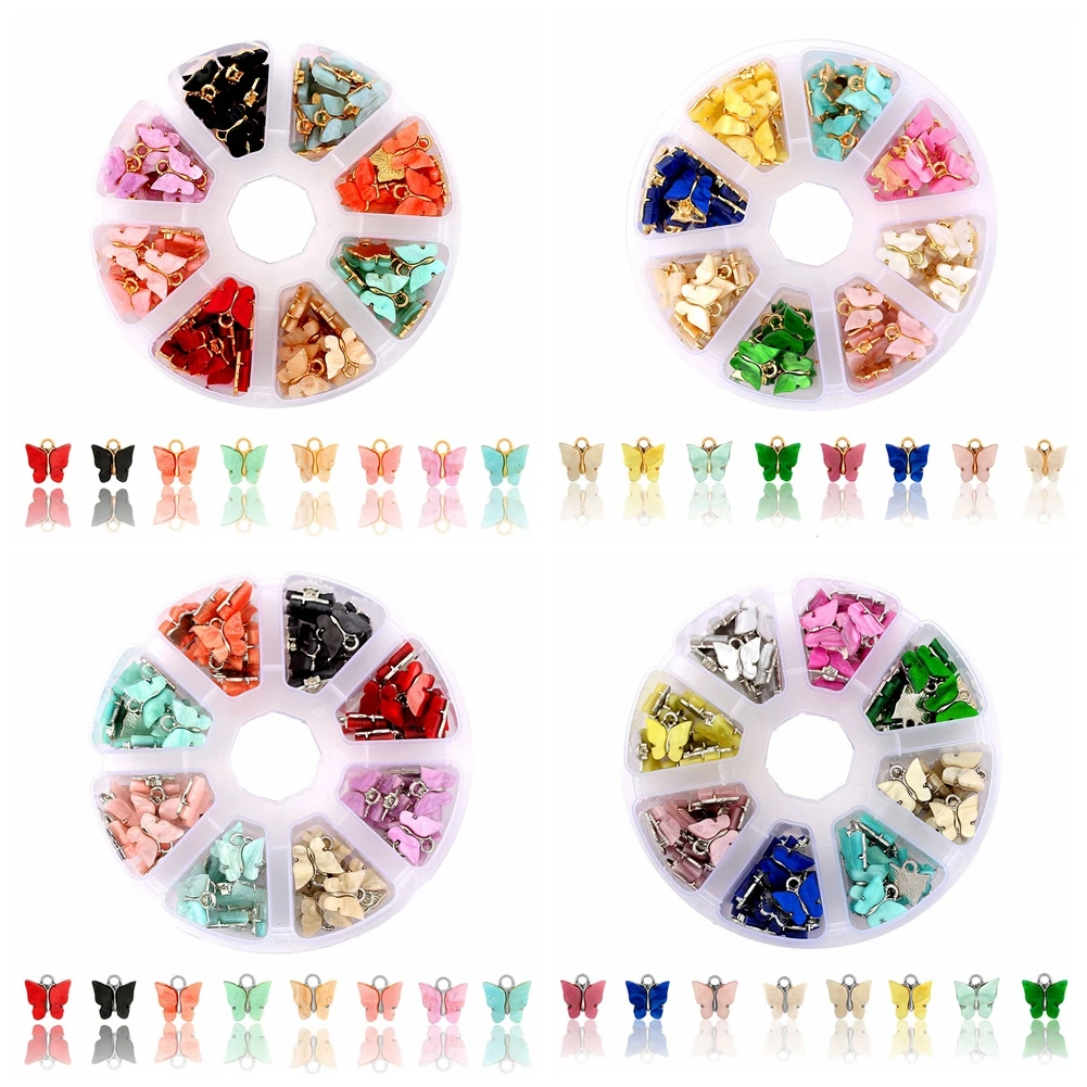 96Pcs/Lot Colorful Acrylic Butterfly Charms Accessories With Free Box for DIY Making Earrings Pendant Necklace Jewelry Wholesale
