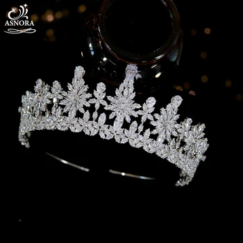 

ASNORA New 3A Tiaras Zirconia Three-dimensional Flower Crown Shape Wedding Accessories Bride Hair Accessories Headdress Party