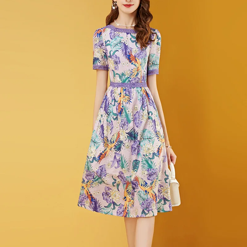 

WOMEN'S Dress Casual Fashion Printed Chiffon Dress 2019 Popular Summer Skirt New Style Slim Fit Medium-length Dress