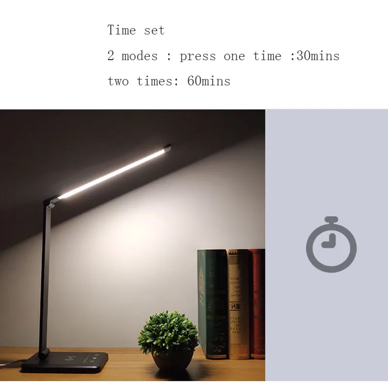 Регулируемый сенсорный Таймер светодиодный настольный светильник QI Беспроводная зарядка защита глаз Многофункциональный светильник для чтения для зарядки телефона