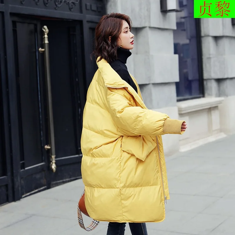 Down Jacket Women's New Style White Duck down Mid-length Large Size Fat Mm 200 Loose-Fit Korean-style Students Fashion