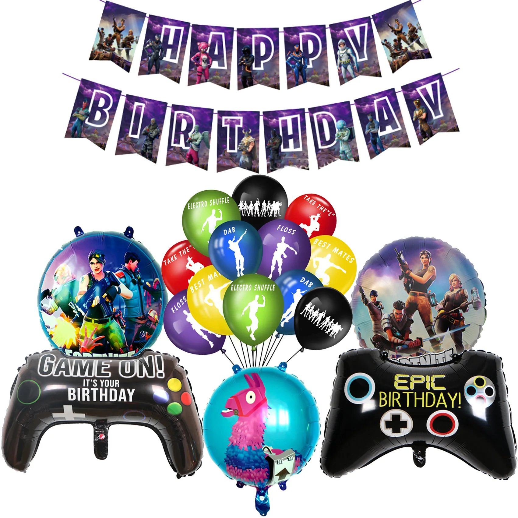 Fortnition Party Decoration Shooting Game Alpaca Banner Happy Birthday Decor Gamepad Baloon Number Balloon Kids Toy Favors | Дом и сад