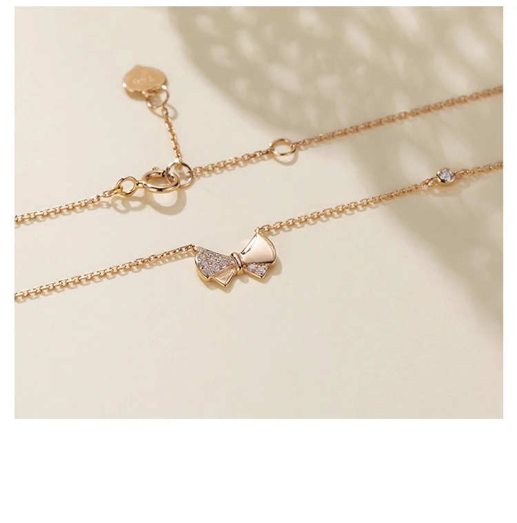 Chic& Charms 9K& 14K Настоящее розовое золото бриллиантовое ожерелье бант дизайн индивидуальные женские ювелирные изделия 0.07ct